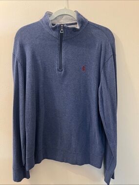 Polo by Ralph Lauren Navy Blue Quarter-Zip Sweater with Maroon Pony